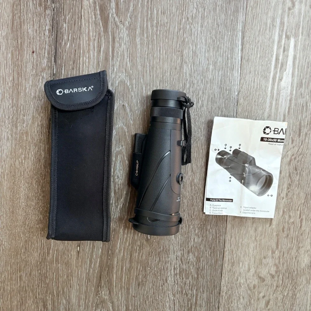 Barska 10-30x50 Zoom Monocular Black High Power Telescope with Case and Manual